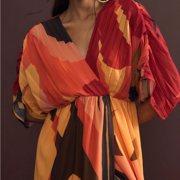 Farm Rio Pleated Wrap Front Kaftan Dress - Picture 3 of 12